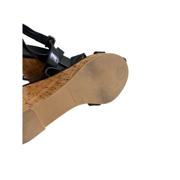COLE HAAN Black Leather Cork Wedges Size 11 - Picture 10 of 12